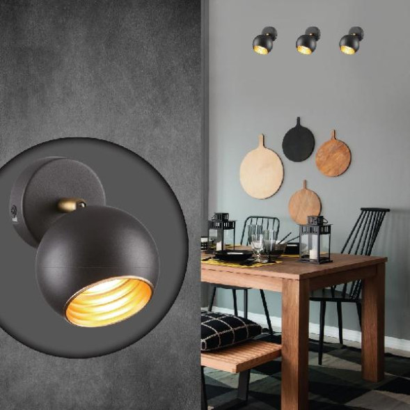 Настенный Светильник С Поворотным Плафоном Черного Цвета С Золотой Внутренней Поверхностью Voll Wall