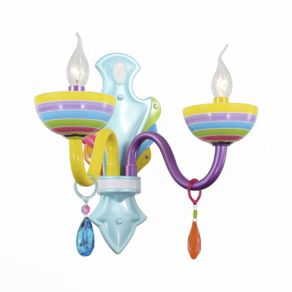 Разноцветный Настенный Светильник Для Детской С Полосатыми Плафонами И Подвесками В Виде Кристаллов Rainbow Wall 5