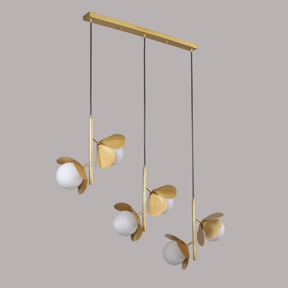 Готовая Комбинация Подвесных Светильников С Шарообразными Стеклянными Плафонами Внутри Металлического Цветка Janita More