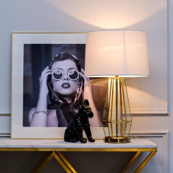 Лампа настольная прозрачное стекло/золото (белый абажур) 22-88243