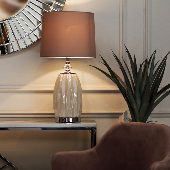 Лампа настольная из белого стекла (серый абажур) 22-87755