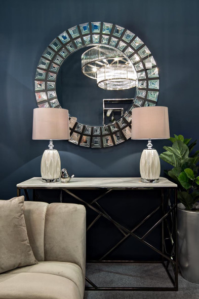 Лампа настольная из белого стекла (серый абажур) 22-87755