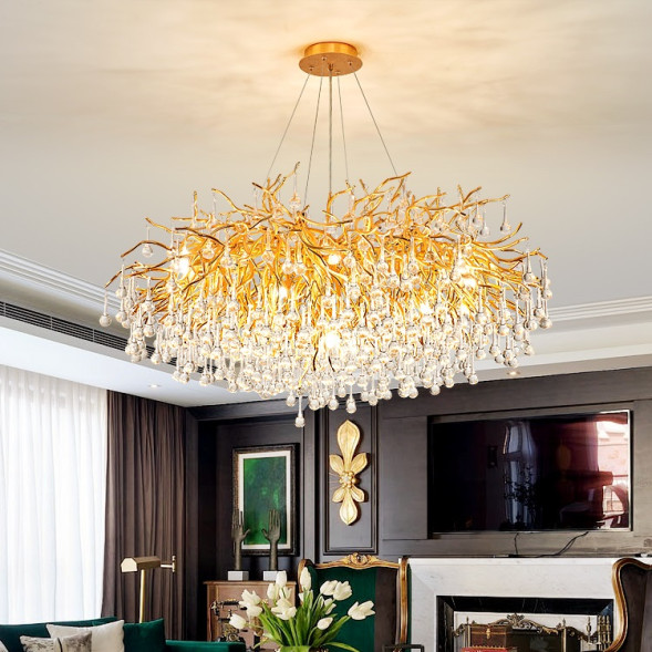 Серия Современных Люстр На Металлическом Каркасе С Прозрачными Подвесками Из Стекла В Виде Капель Marian