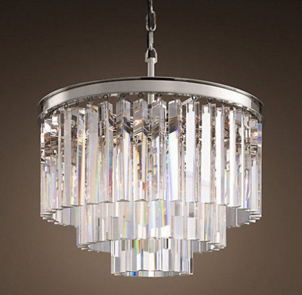 Люстра Rh 1920S Odeon Clear Glass Fringe 3-Tier Chandelier Nickel