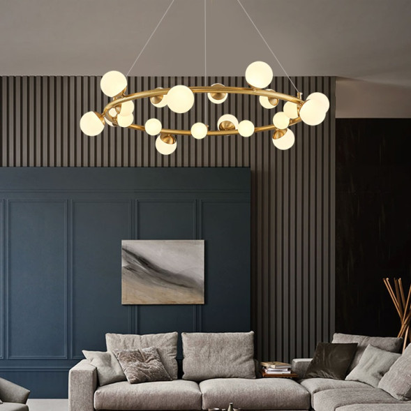 Подвесной Светильник С Кольцевым Каркасом И Шарообразными Стеклянными Плафонами По Периметру Alfa