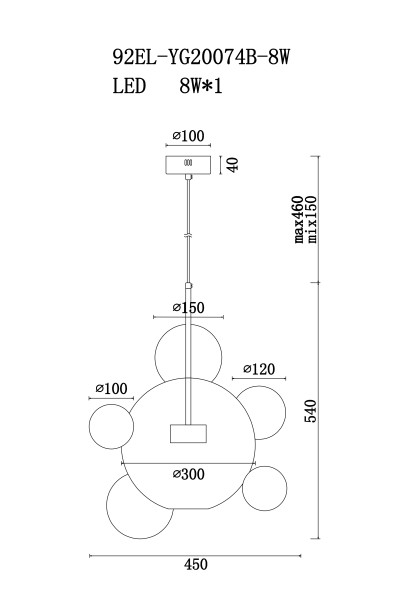 Светильник потолочный &quot;Стеклянные шары&quot; 92EL-YG20074B-8W