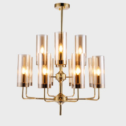 Люстра Hans-Agne Jakobsson Brass &amp;Amp; Blue Glass Tube Chandelier Hans-Agne Jakobsson In 1970 12 Коричневый